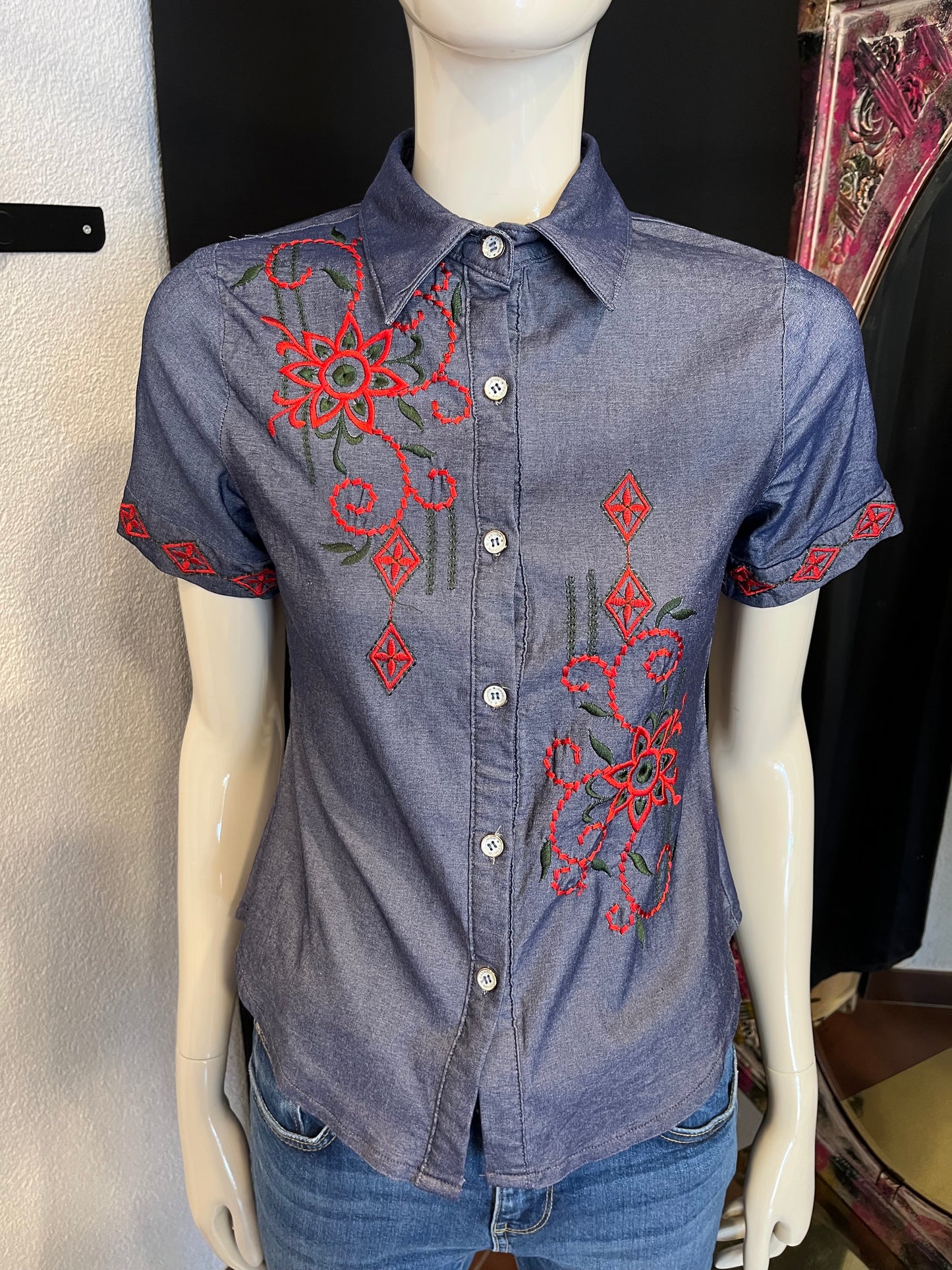 Chemise brodée Y2K - Vintage - XS
