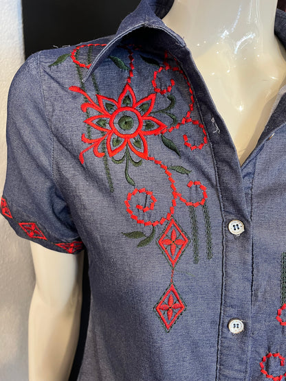 Chemise brodée Y2K - Vintage - XS