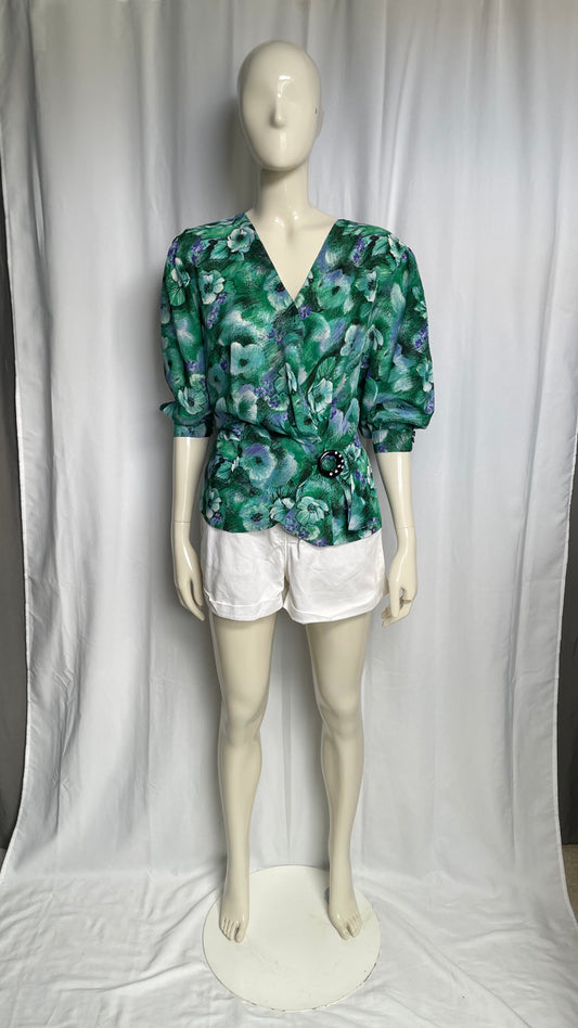 Blouse cache-cœur à fleurs Vintage - taille XL (42)