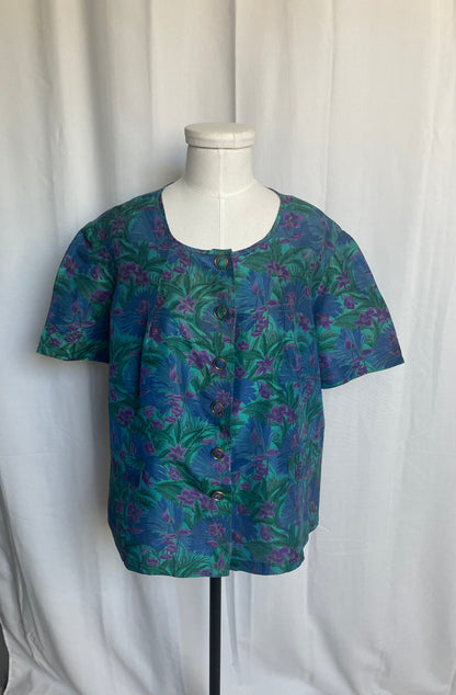 Blouse imprimée fleuris, Vintage, taille XL