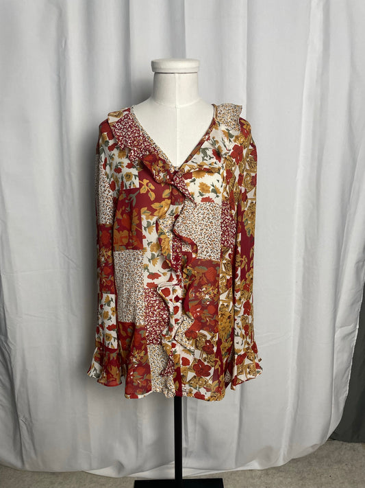 Blouse imprimée à froufrous, taille 42