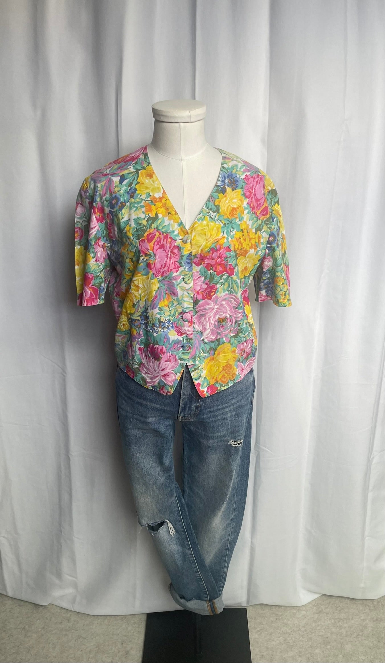 Blouse à fleurs, Vintage, taille M