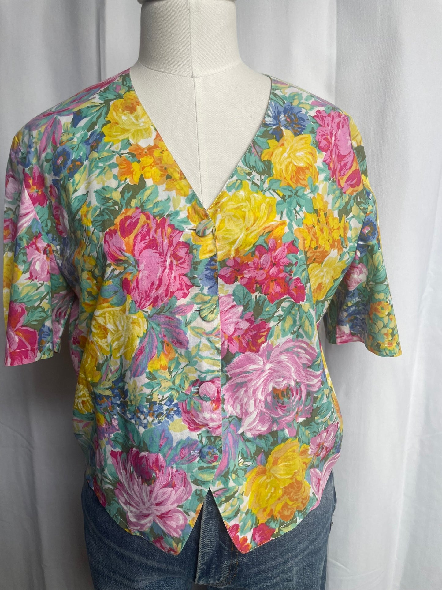 Blouse à fleurs, Vintage, taille M